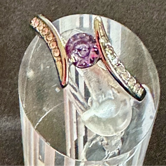 Elegant Amethyst & Zircon Silver Plated Statement Ring – Size 8 - Picture 10 of 14
